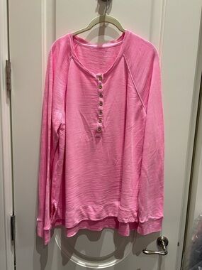 Lilly Pulitzer Pink Long-Sleeve Henley Sweatshirt